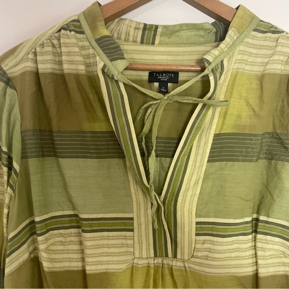 [Talbots] Green Plaid Pullover Tie Neck Long Sleeve Top - Picture 6 of 8